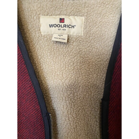 VTG Woolrich Vest Mens Large Red Black Wool Sherpa Lined Zip Lumberjack Outdoor - Picture 6 of 10